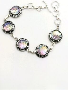 Rainbow Fish Titanium Gemstone 925 Sterling Silver Handmade Bracelet